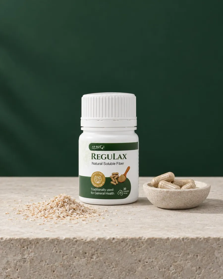Jar Regulax dengan kapsul dan serat psyllium