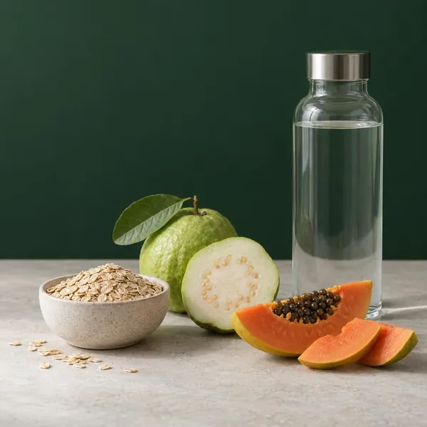 Oat, jambu batu, betik dan sebotol air